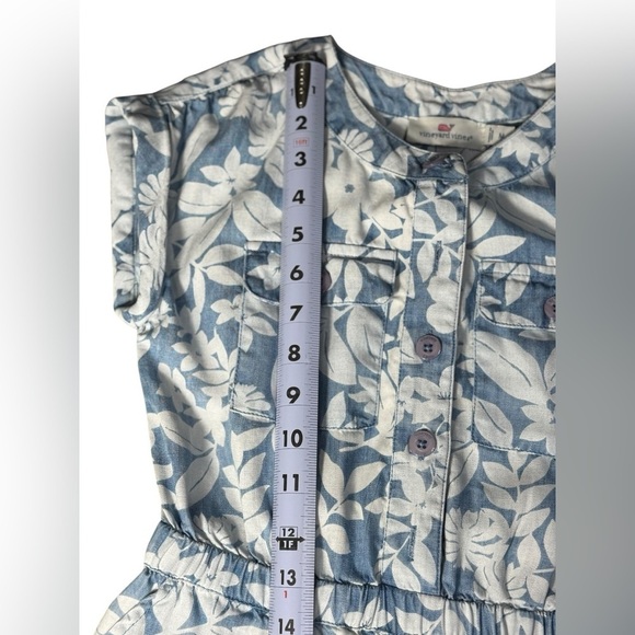 Vineyard Vines Romper Girls M Blue White Floral Chambray Button Elastic Waist - Picture 10 of 14
